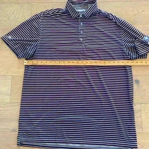 Matte Grey Striped Golf Polo XL - Picture 7 of 7